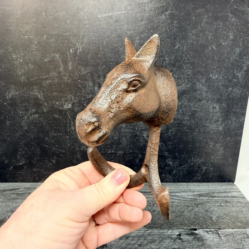 Cast Iron Horse Head Double Wall Hook Rustic Equestrian Cottage Farmhouse Decor